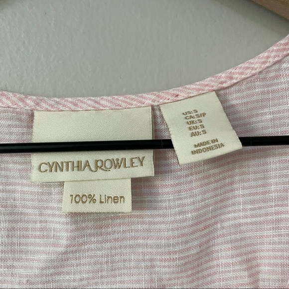 Cynthia Rowley 100% Linen Pastel Pink Striped Bow Tie Sleeveless Tank Blouse - Picture 4 of 6